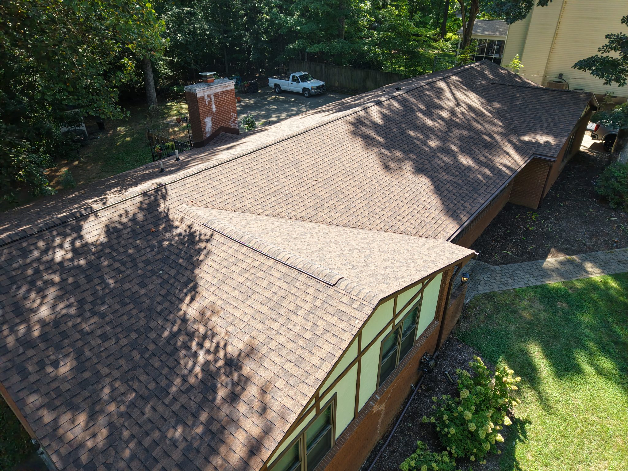 Completed West Knoxville Roof Replacement Completed West Knoxville roof replacement with CertainTeed Landmark Burnt Sienna shingles and new chimney flashing