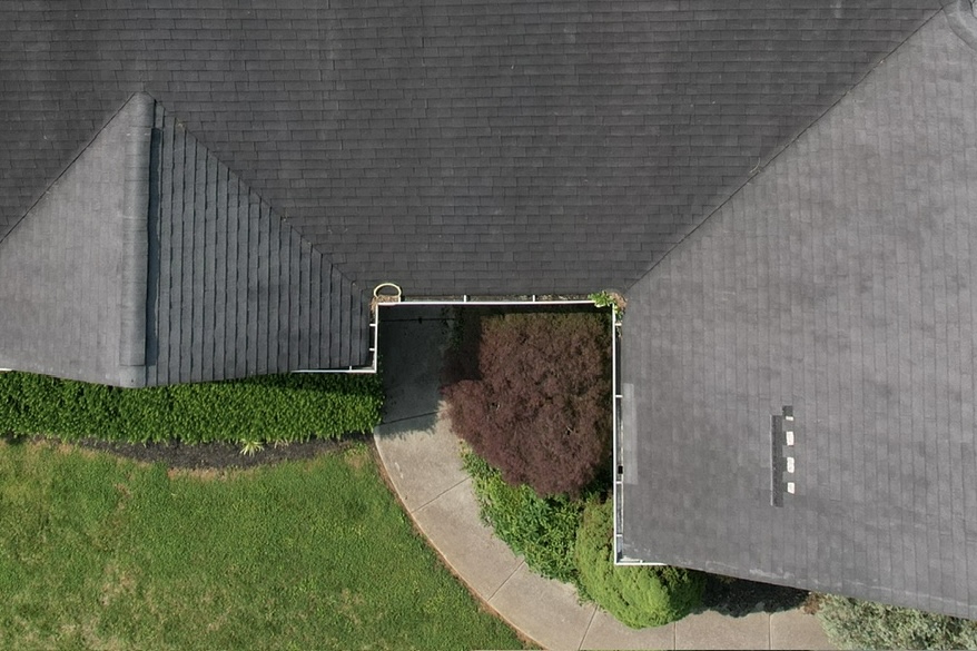 Best Time of Year to Replace Gutters in Knoxville Aerial view of a Knoxville home showing rooflines and gutters for Best Time of Year to Replace Gutters in Knoxville.