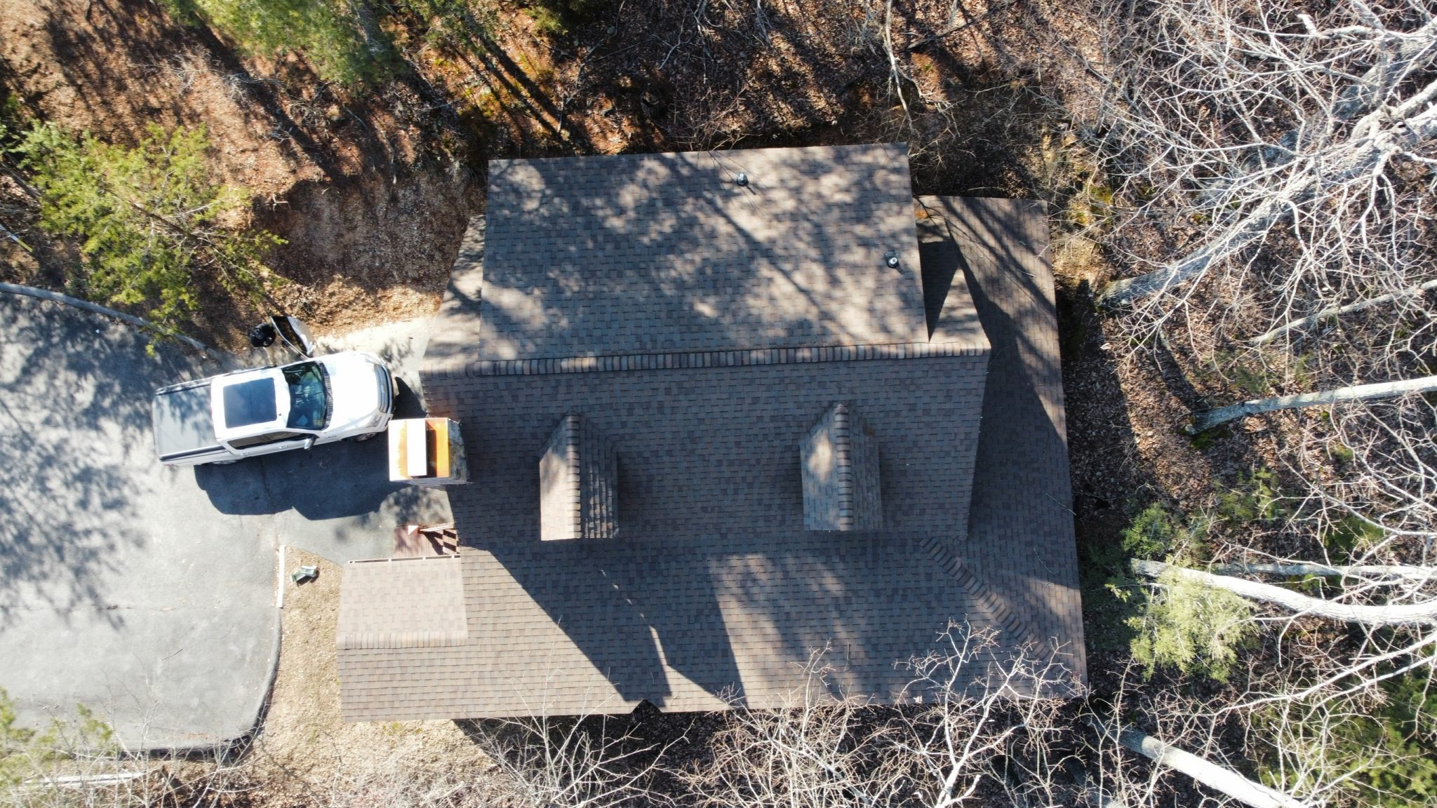 Tree shade over a Knoxville roof showing how shade can help and hurt your roof over time.