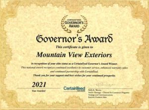 Governor's Award for Mountain View Exteriors