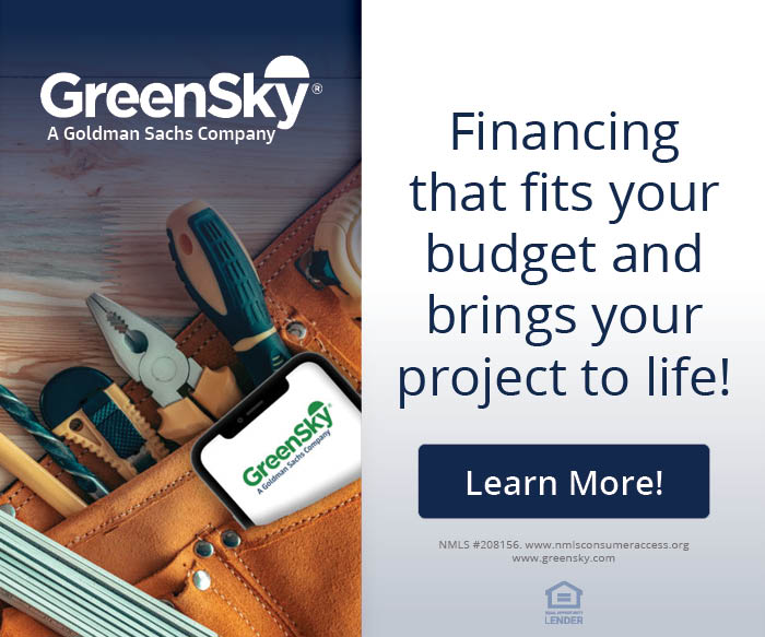 Subject to credit approval. Financing for the GreenSky® consumer loan program is provided by Equal Opportunity Lenders. GreenSky® is a registered trademark of GreenSky, LLC, a subsidiary of Goldman Sachs Bank USA. NMLS #1416362. Loans originated by Goldman Sachs are issued by Goldman Sachs Bank USA, Salt Lake City Branch. NMLS #208156. www.nmlsconsumeraccess.org